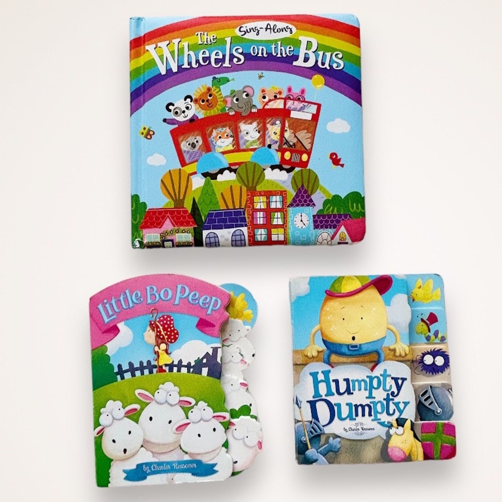 Nursery Rhyme Book Bundle - Wheels on the Bus, Humpty Dumpty, Little Bo Peep